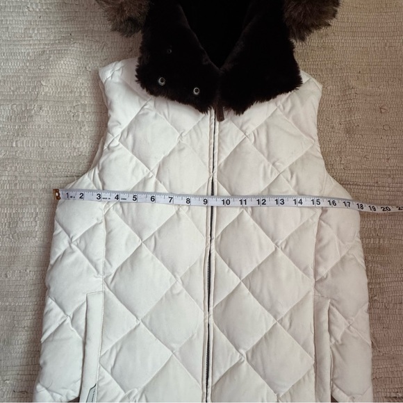 LRL Quilted Puffer Vest Cream Hooded Brown Faux Fur Full Zip Womens Small - Picture 11 of 12